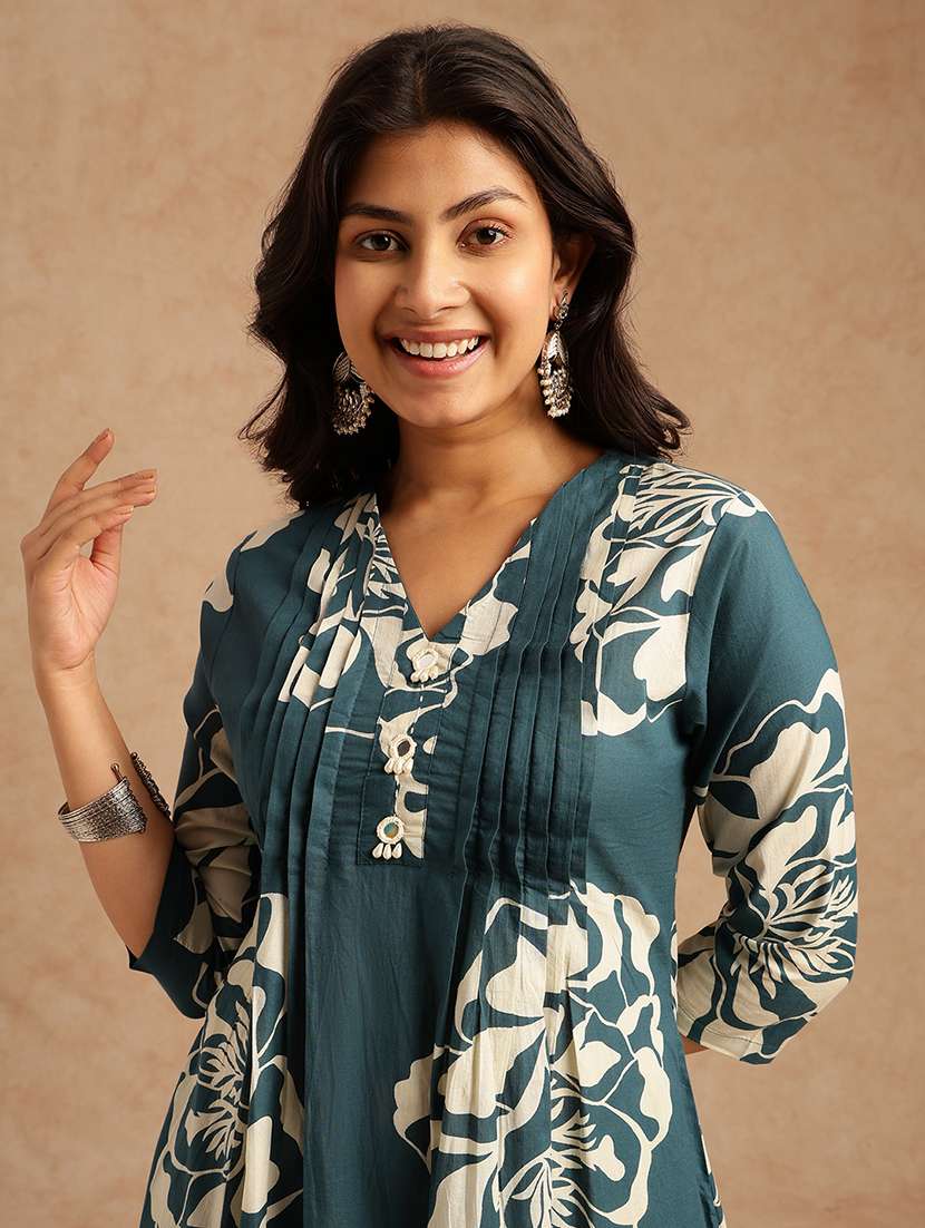 women printed three quarter sleeve kurta pant set - 22074154 - Standard Image - 6