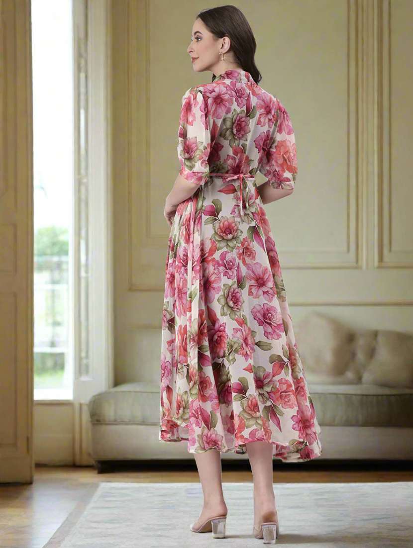 women floral print puff sleeve fit & flare dress - 22074169 - Standard Image - 6