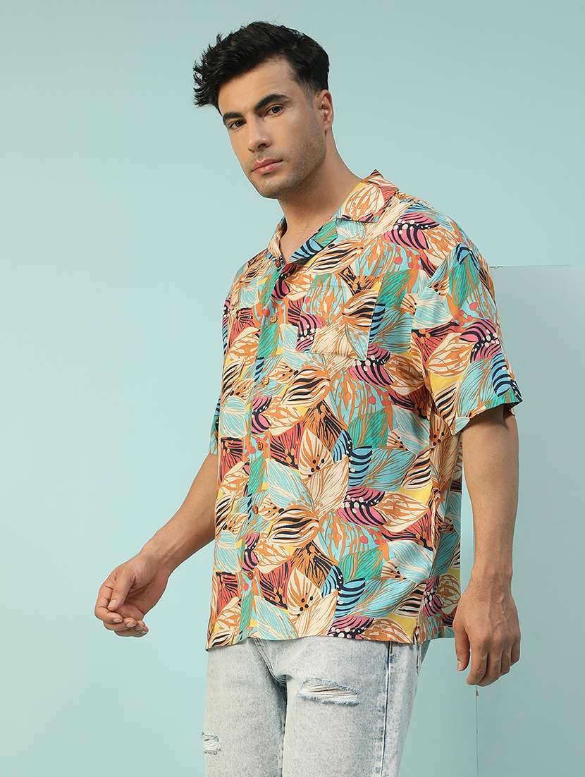 men tropical printed short sleeve loose fit casual shirt - 22074203 -  Standard Image - 1