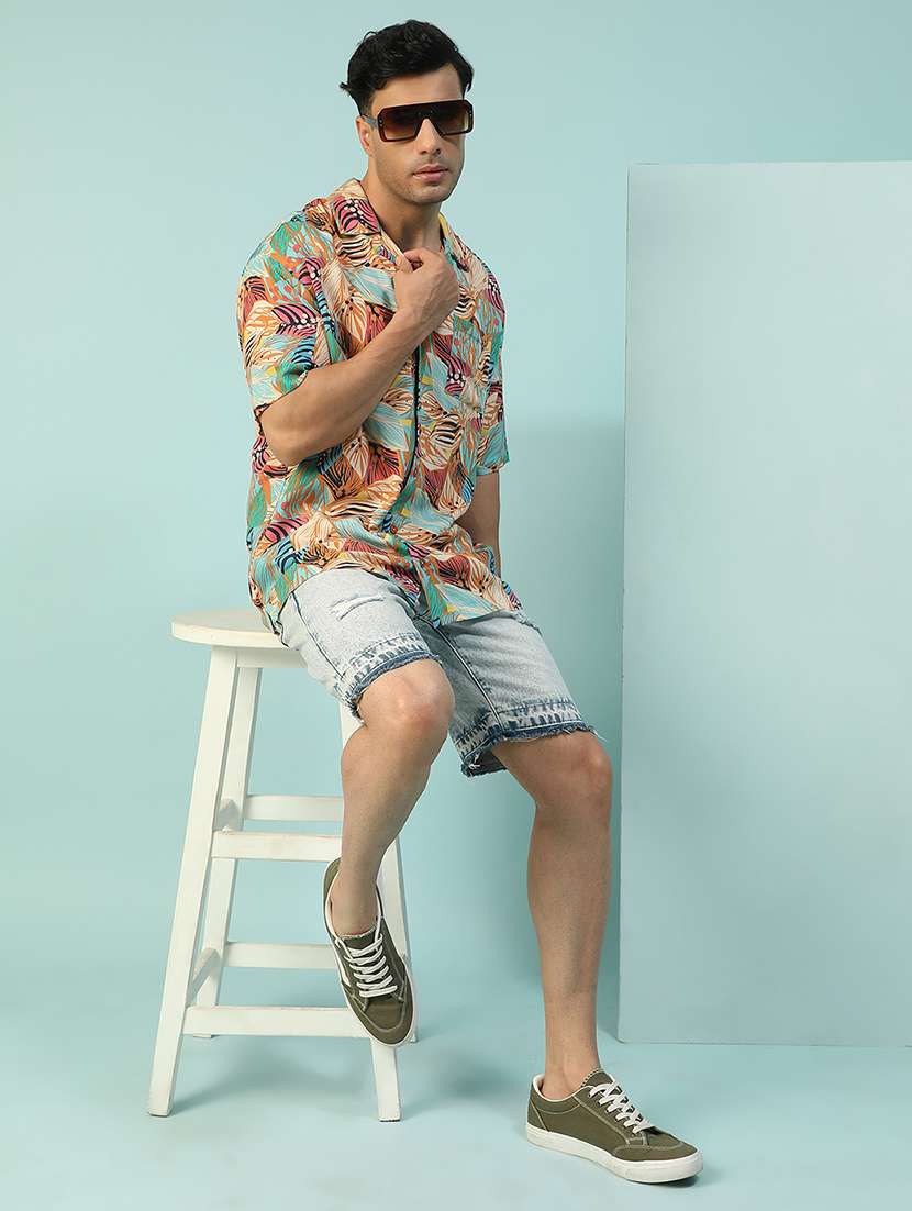 men tropical printed short sleeve loose fit casual shirt - 22074203 -  Standard Image - 4