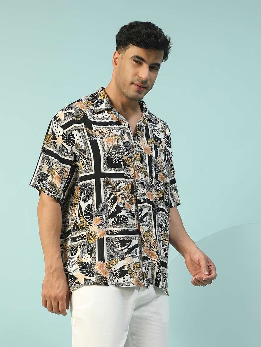 men floral printed short sleeve loose fit casual shirt - 22074205 - Standard Image - 1