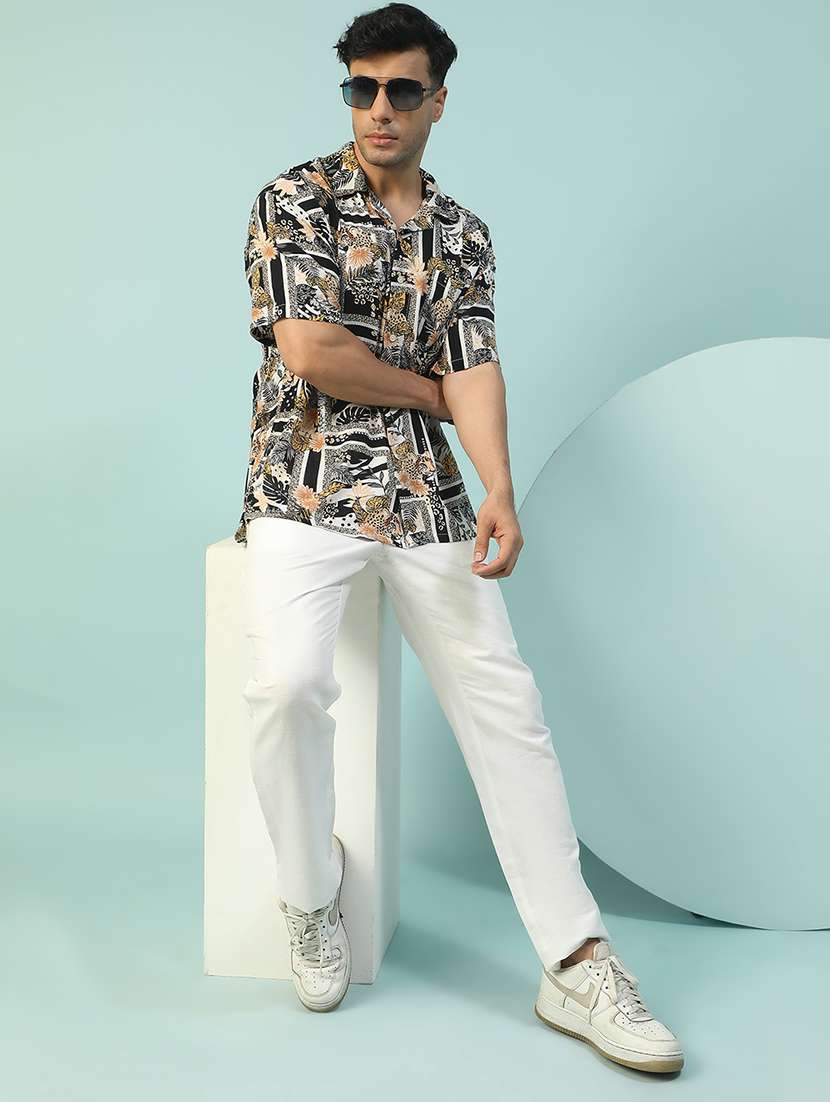 men floral printed short sleeve loose fit casual shirt - 22074205 - Standard Image - 4