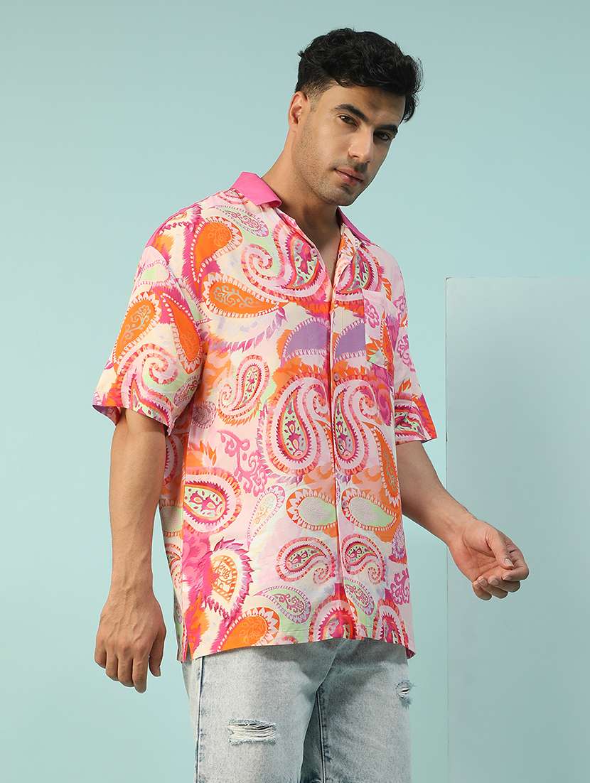 men paisley printed short sleeve loose fit casual shirt - 22074208 -  Standard Image - 1