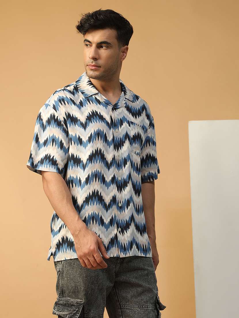 men printed short sleeve loose fit casual shirt - 22074210 -  Standard Image - 1