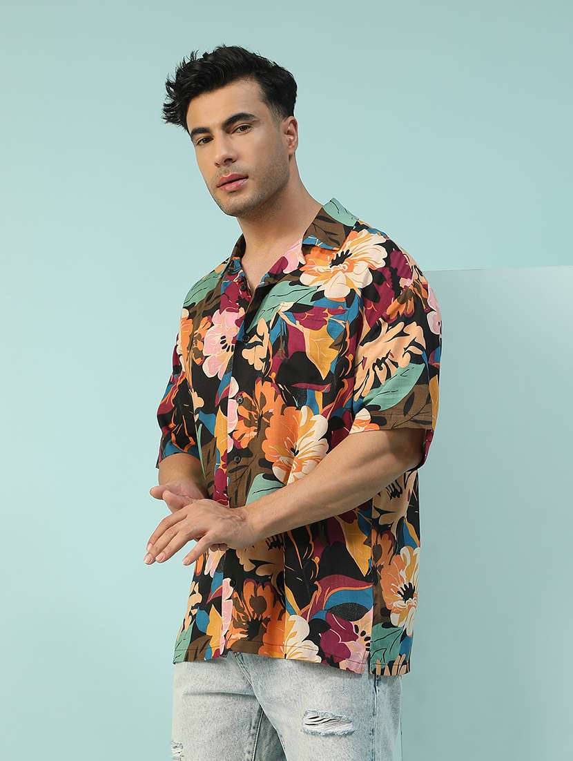 Men Floral Printed Short Sleeve Loose Fit Casual Shirt - 22074211 -  Standard Image - 1