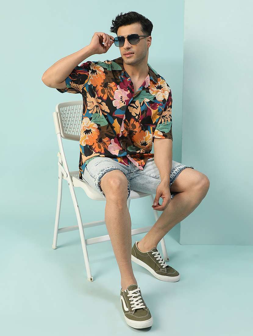 Men Floral Printed Short Sleeve Loose Fit Casual Shirt - 22074211 -  Standard Image - 4