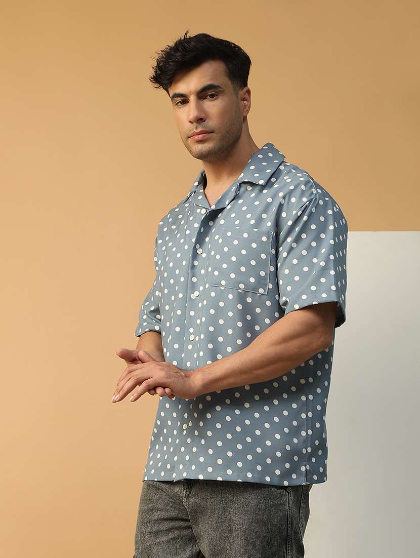 men polka dot short sleeve loose fit casual shirt - 22074212 -  Standard Image - 1