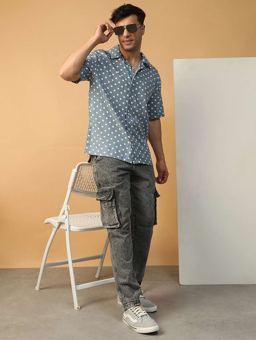 men polka dot short sleeve loose fit casual shirt - 22074212 - Standard Image - 4