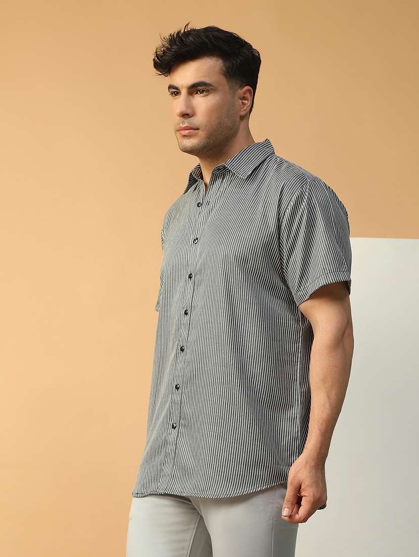 men striped short sleeve regular fit casual shirt - 22074213 - Standard Image - 1