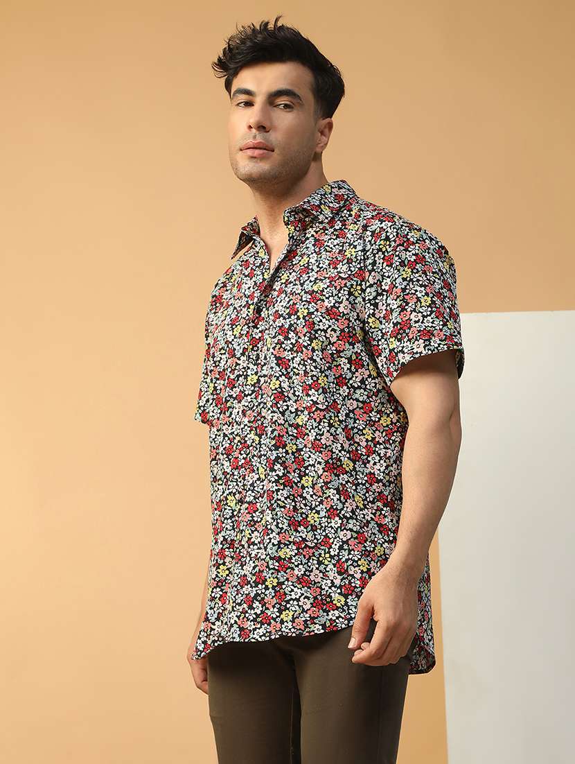 men floral printed short sleeve regular fit casual shirt - 22074215 - Standard Image - 1
