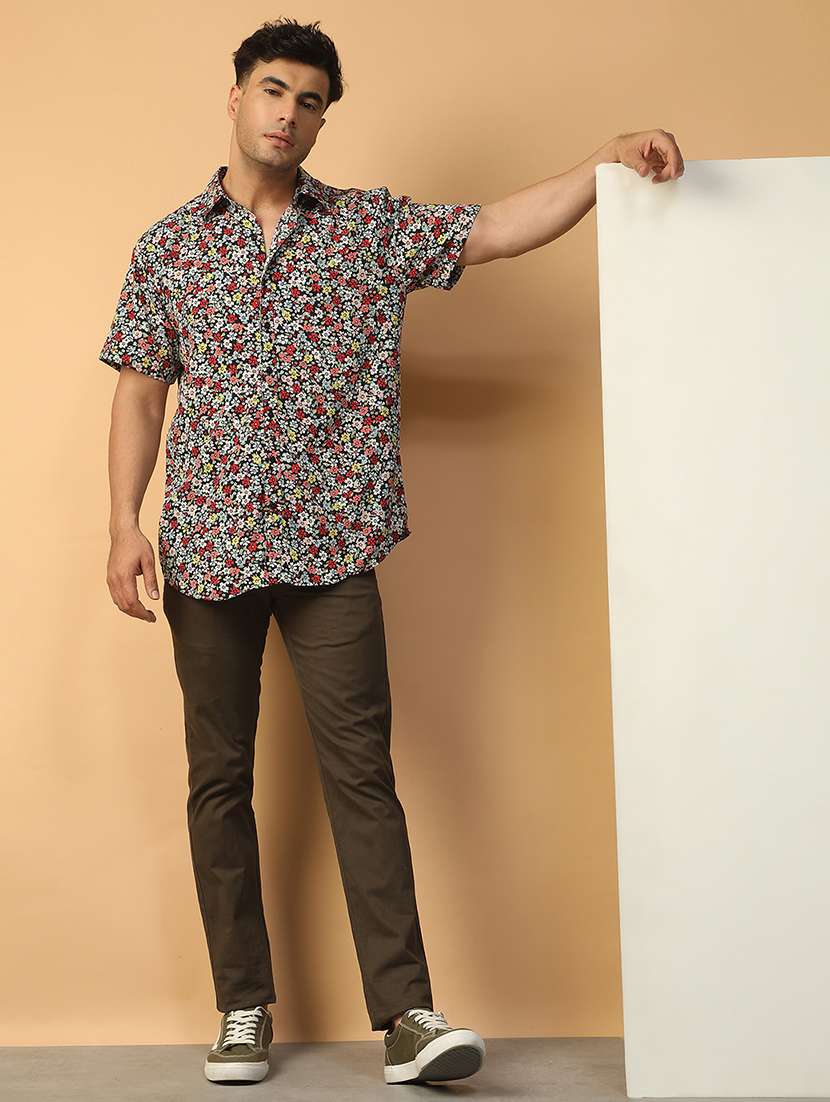 men floral printed short sleeve regular fit casual shirt - 22074215 - Standard Image - 4