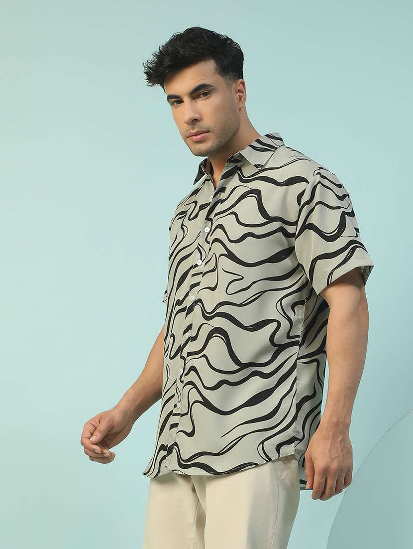 men printed short sleeve regular fit casual shirt - 22074216 -  Standard Image - 1