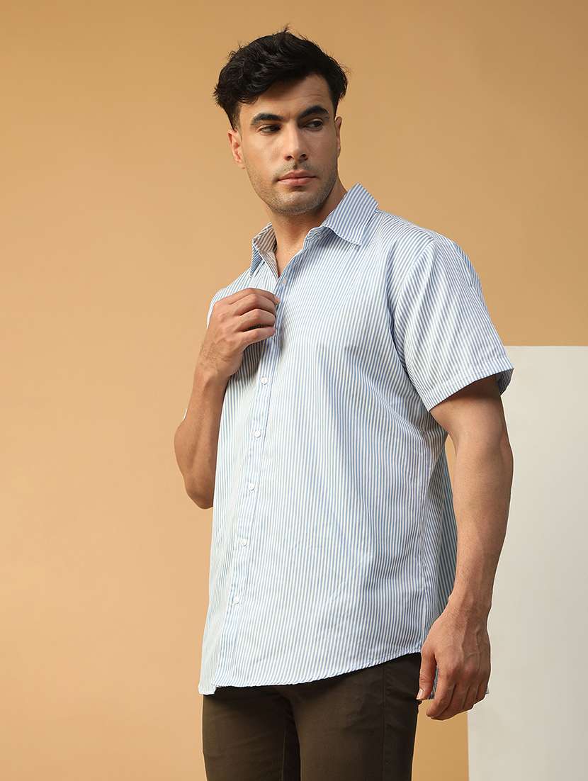 men striped short sleeve regular fit casual shirt - 22074217 -  Standard Image - 1