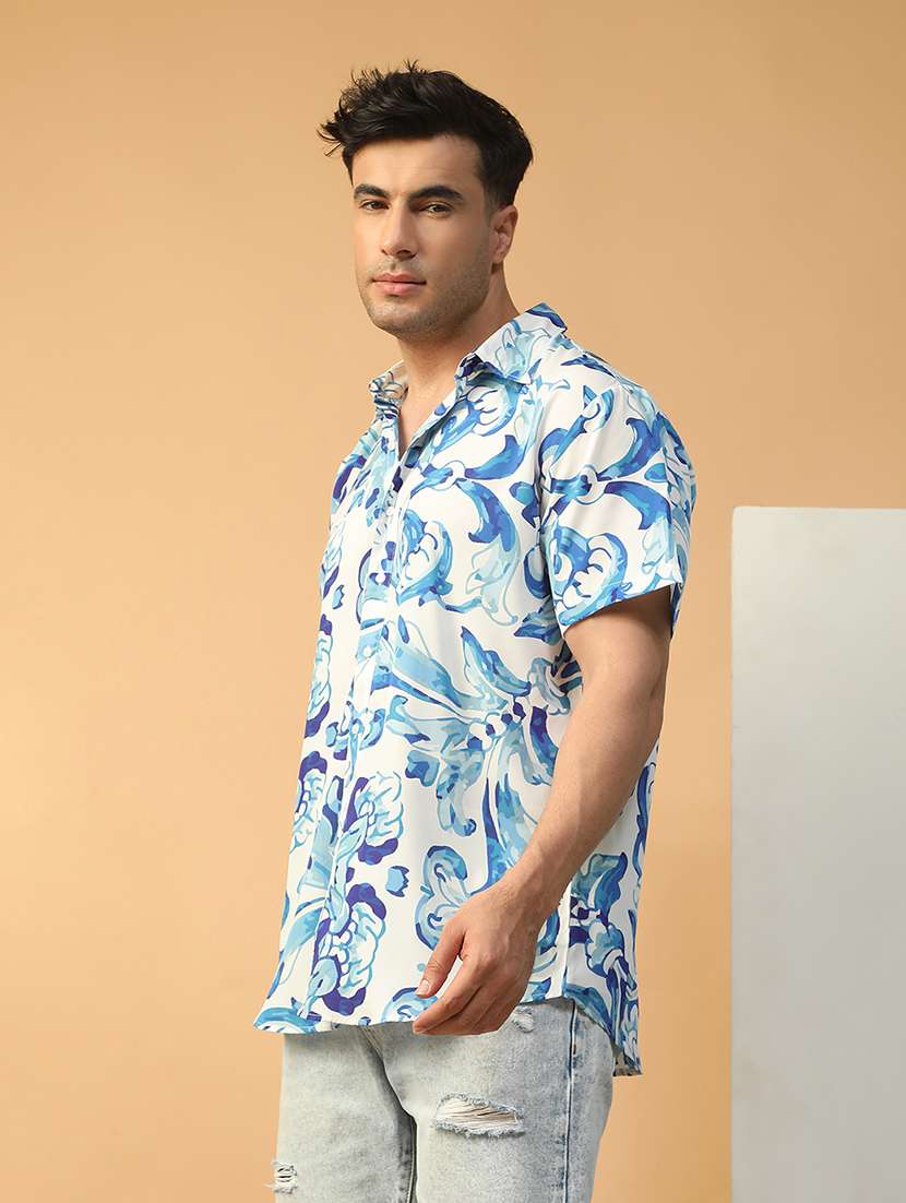 men abstract printed short sleeve regular fit casual shirt - 22074218 - Standard Image - 1