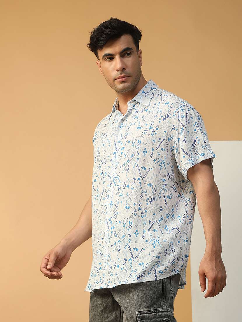 men printed short sleeve regular fit casual shirt - 22074220 - Standard Image - 1
