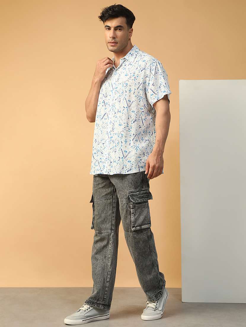 men printed short sleeve regular fit casual shirt - 22074220 - Standard Image - 4