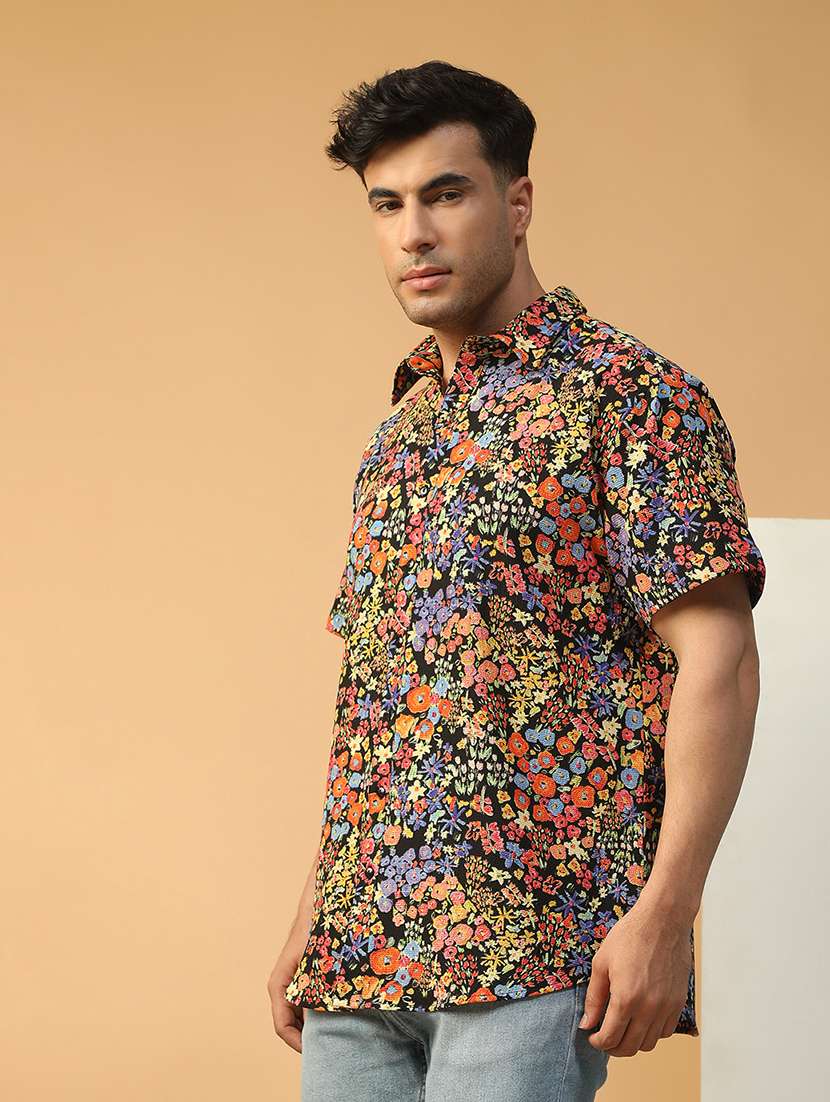 men floral printed short sleeve regular fit casual shirt - 22074222 - Standard Image - 1