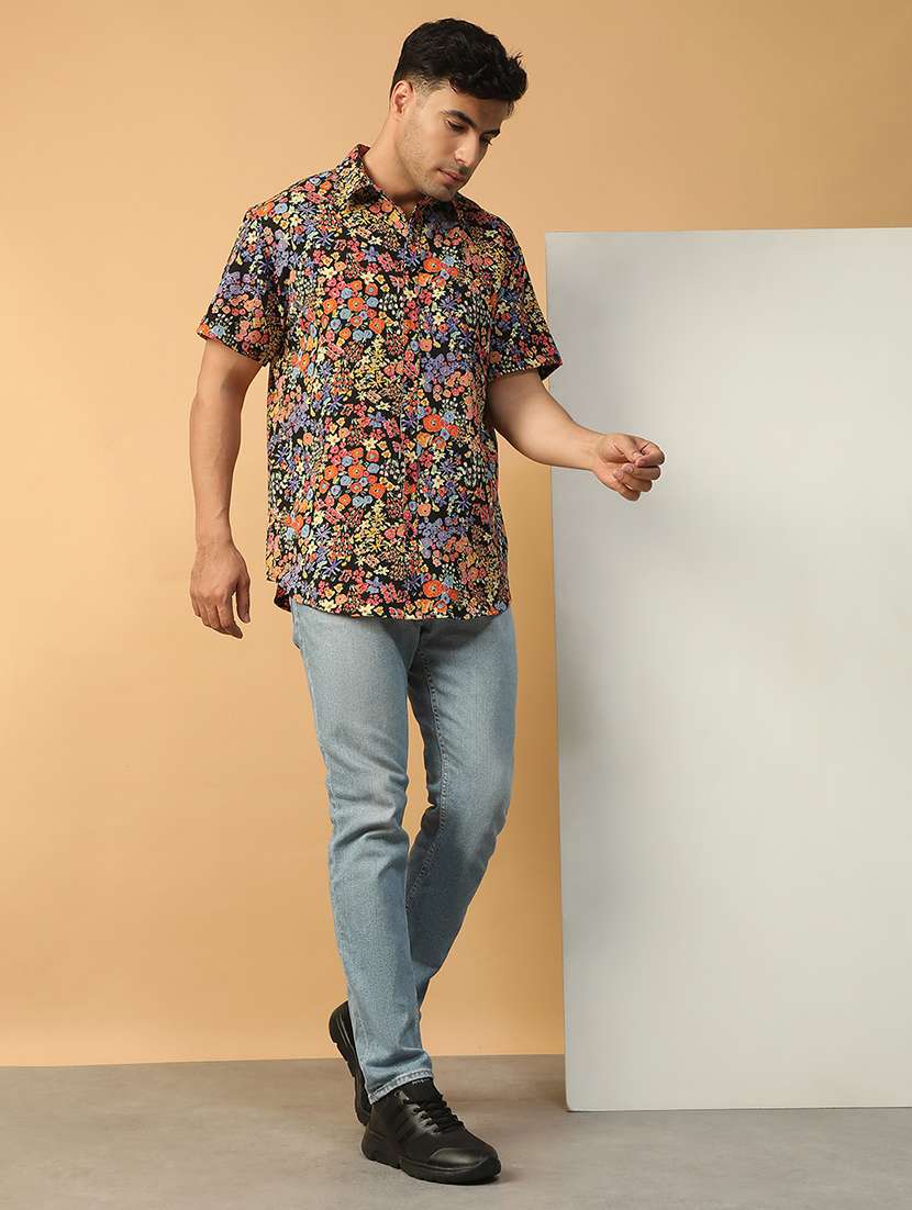 men floral printed short sleeve regular fit casual shirt - 22074222 - Standard Image - 4