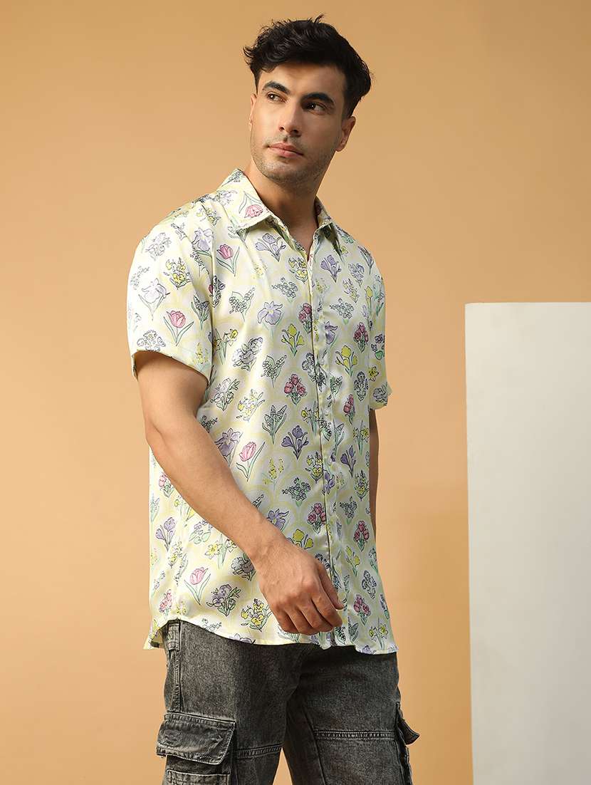 men floral printed short sleeve regular fit casual shirt - 22074226 - Standard Image - 1