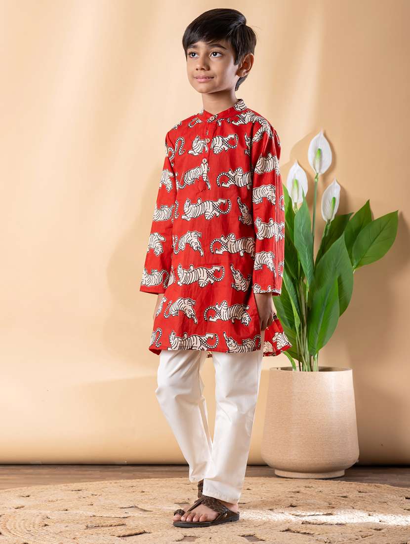 boys printed long sleeve kurta & pyjama set - 22074230 -  Standard Image - 1