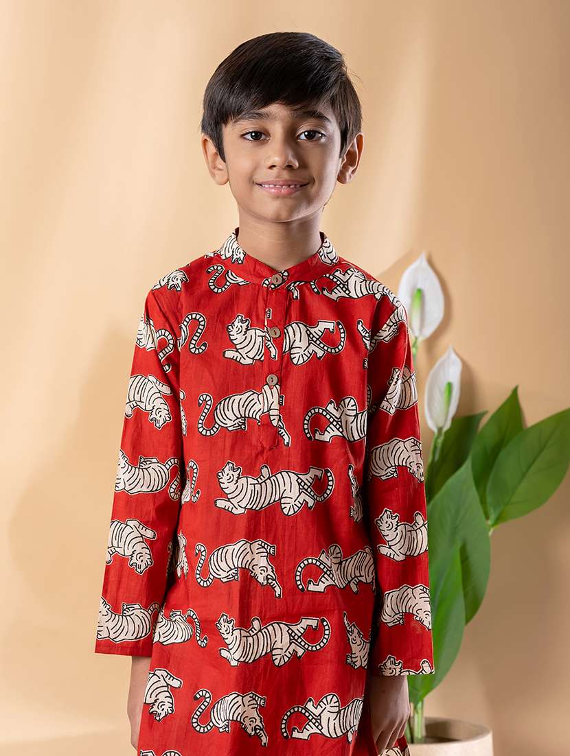 boys printed long sleeve kurta & pyjama set - 22074230 -  Standard Image - 4