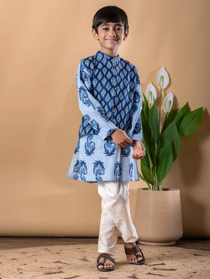 boys printed long sleeve kurta & pyjama set - 22074231 -  Standard Image - 1