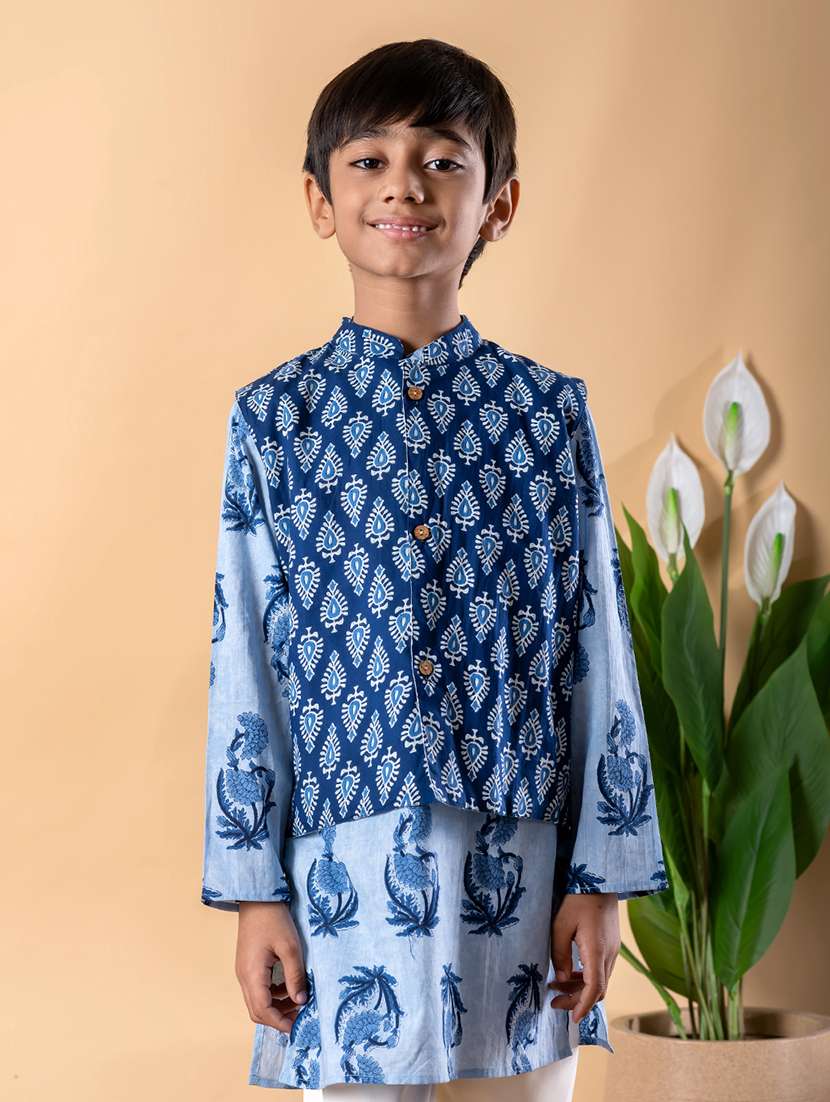 boys printed long sleeve kurta & pyjama set - 22074231 -  Standard Image - 4