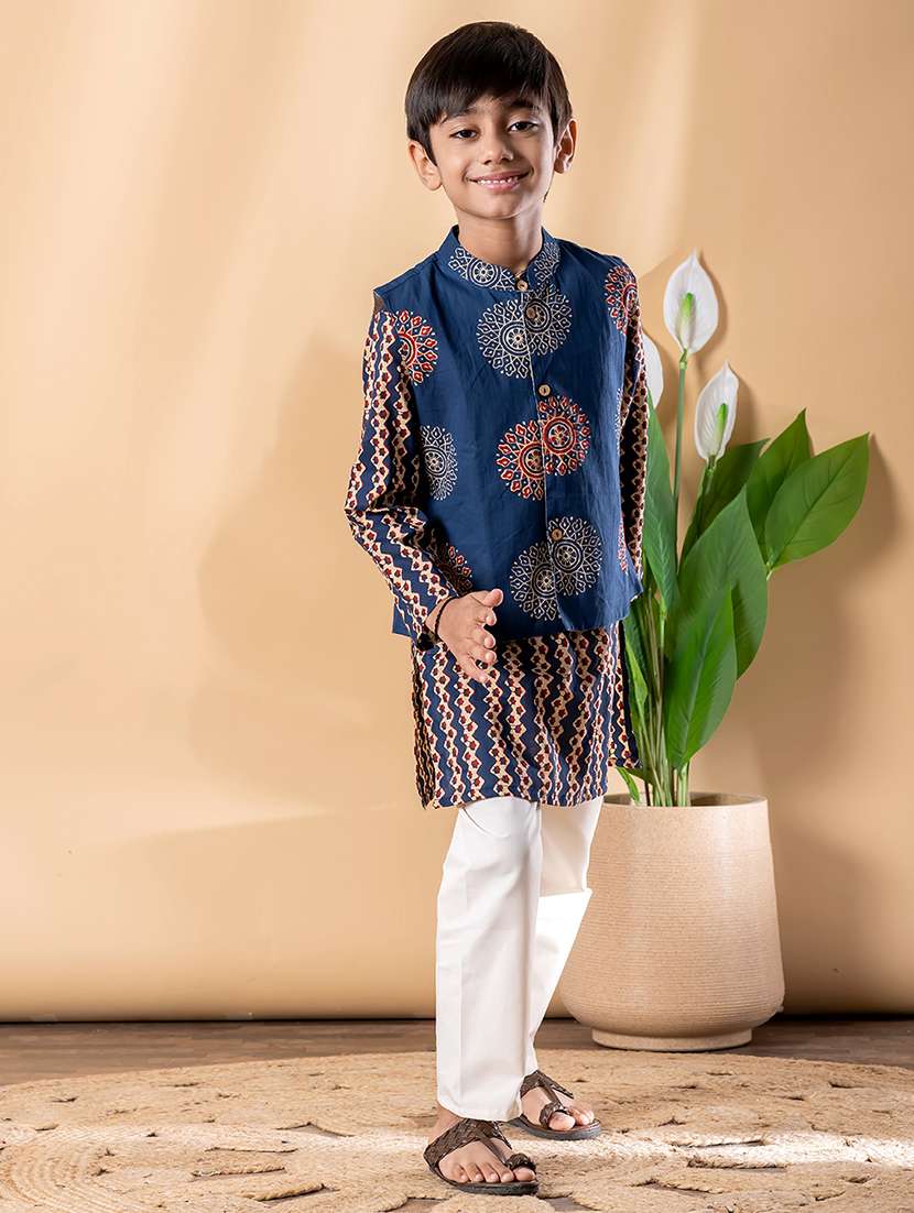 boys printed long sleeve kurta & pyjama set - 22074232 -  Standard Image - 1