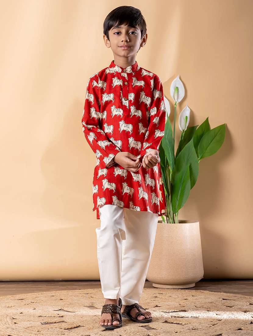 boys printed long sleeve kurta & pyjama set - 22074233 -  Standard Image - 1