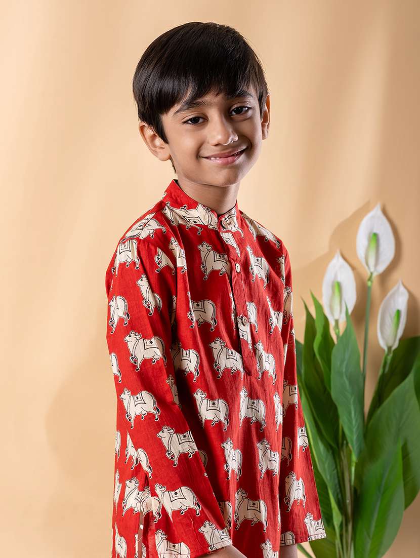 boys printed long sleeve kurta & pyjama set - 22074233 -  Standard Image - 4