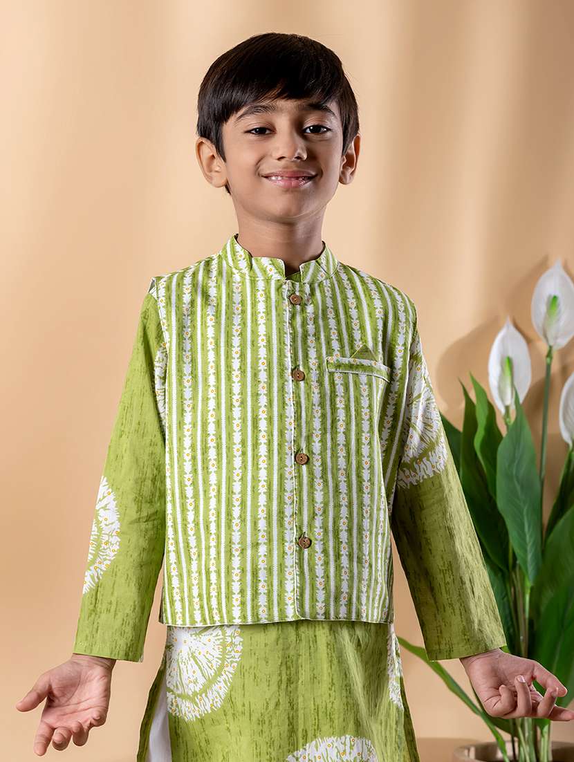 boys printed long sleeve kurta & pyjama set with jacket - 22074234 -  Standard Image - 4