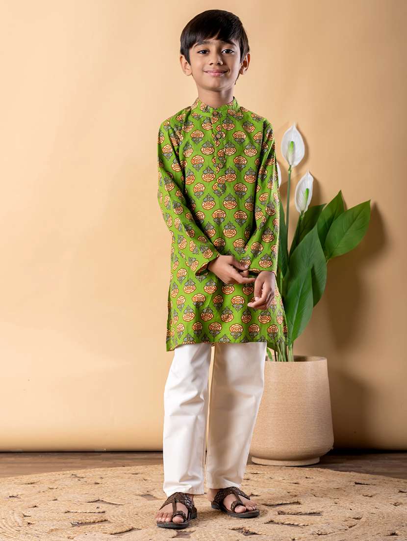 boys printed long sleeve kurta & pyjama set  - 22074235 -  Standard Image - 1