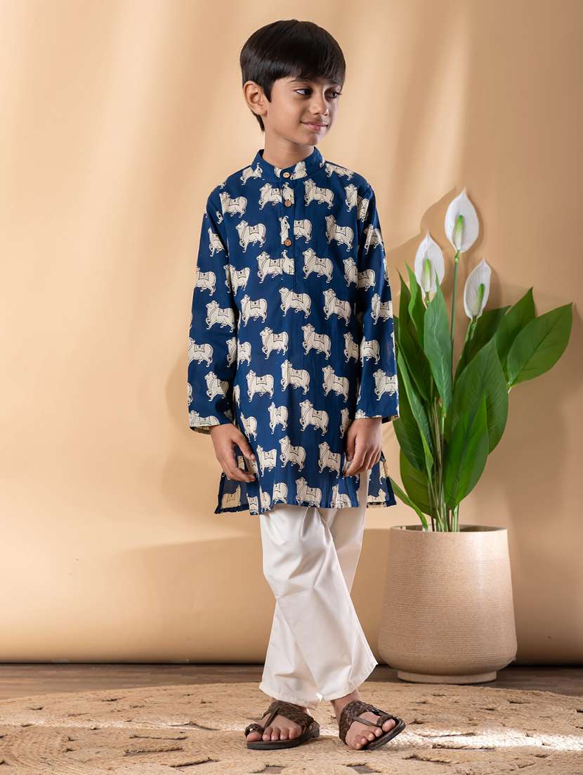 boys printed long sleeve kurta & pyjama set  - 22074237 -  Standard Image - 1
