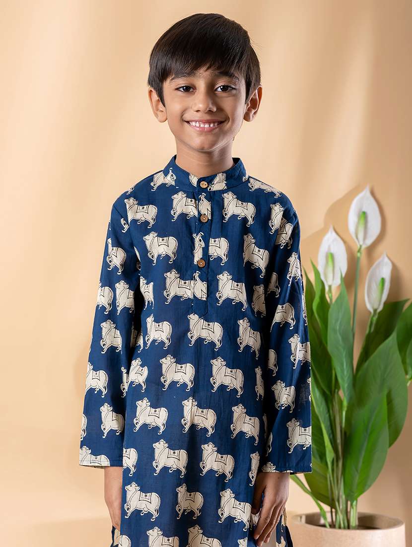 boys printed long sleeve kurta & pyjama set  - 22074237 -  Standard Image - 4