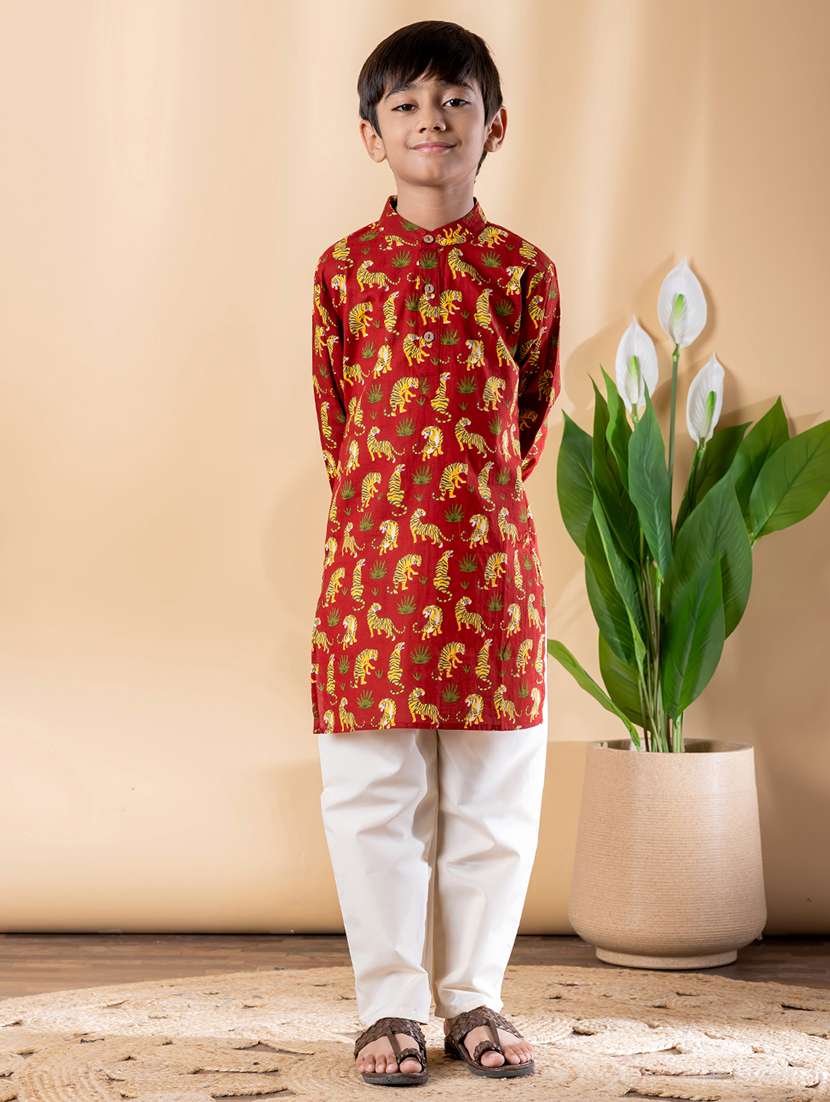 boys printed long sleeve kurta & pyjama set  - 22074238 -  Standard Image - 1