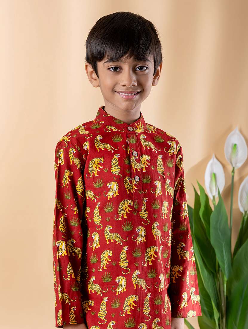 boys printed long sleeve kurta & pyjama set  - 22074238 -  Standard Image - 4