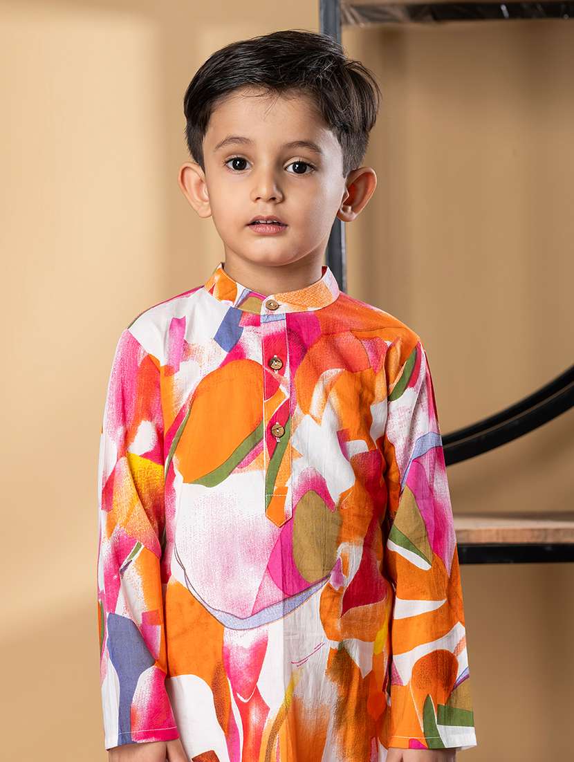 boys printed long sleeve kurta & pyjama set  - 22074240 -  Standard Image - 4