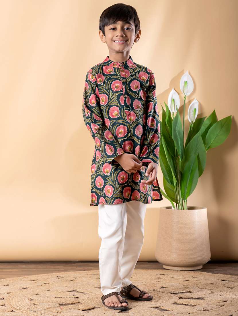 boys printed long sleeve kurta & pyjama set  - 22074242 -  Standard Image - 1