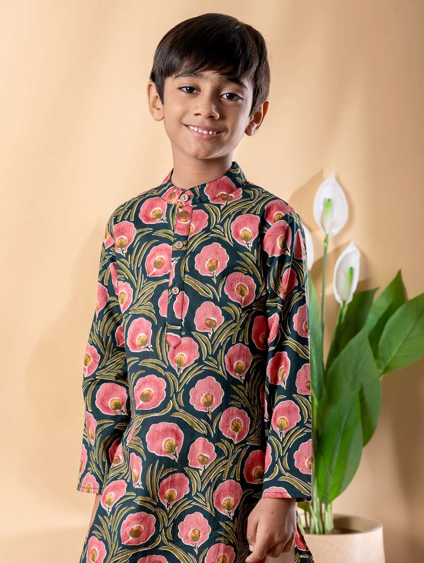 boys printed long sleeve kurta & pyjama set  - 22074242 -  Standard Image - 4