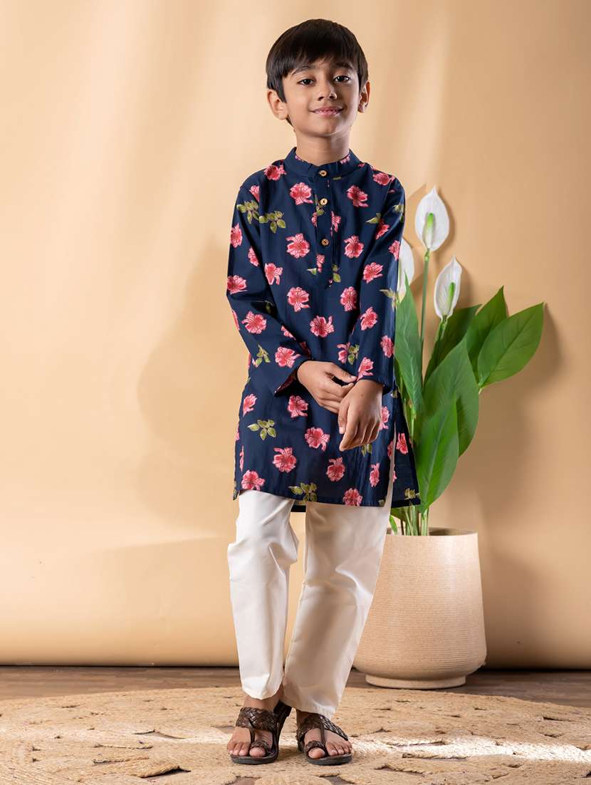 boys printed long sleeve kurta & pyjama set  - 22074243 -  Standard Image - 1