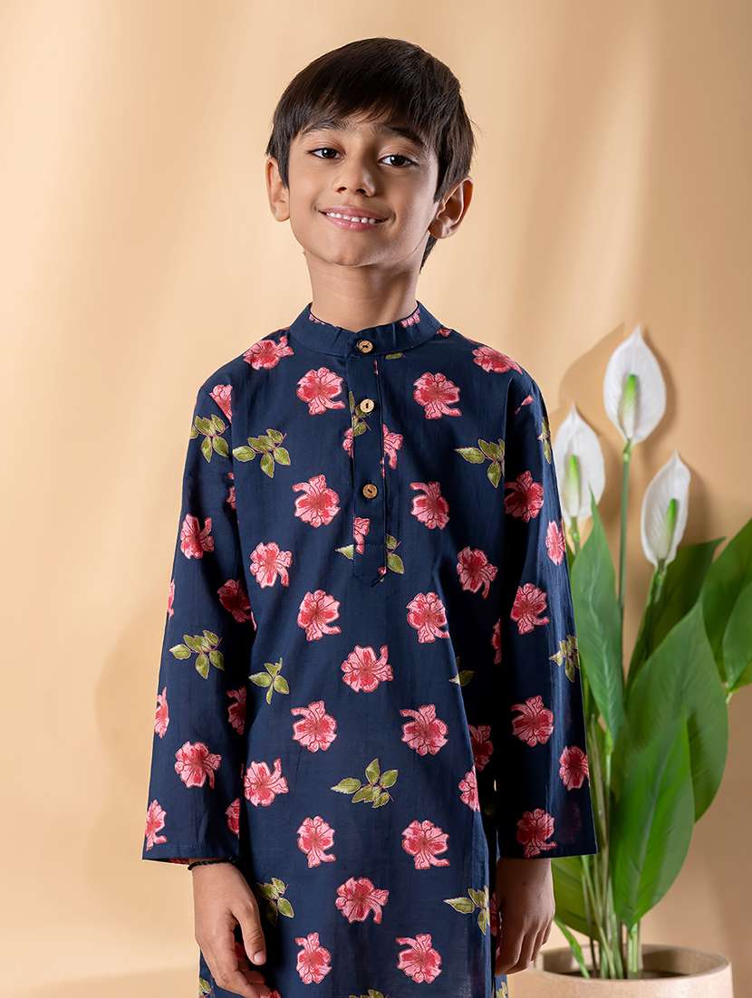 boys printed long sleeve kurta & pyjama set  - 22074243 -  Standard Image - 4