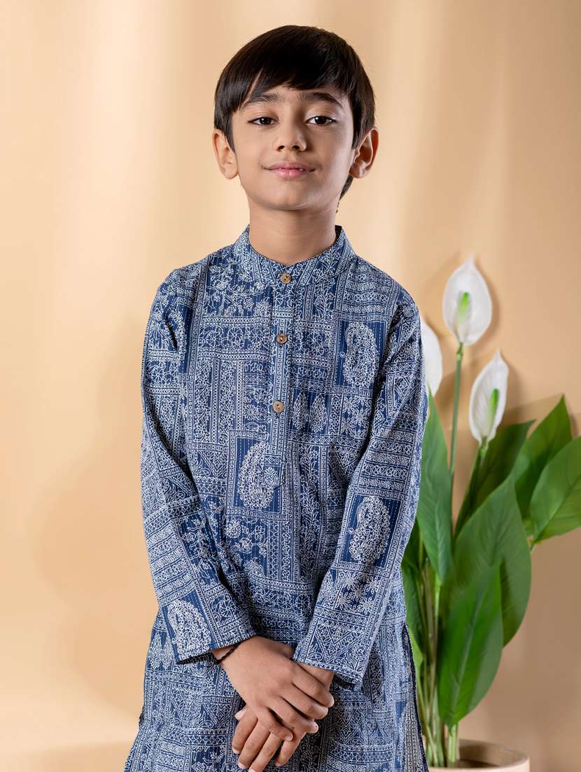 boys printed long sleeve kurta & pyjama set  - 22074246 -  Standard Image - 4