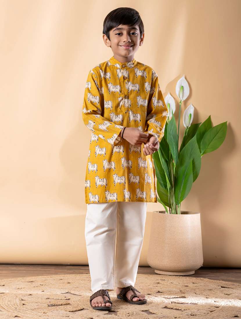 boys printed long sleeve kurta & pyjama set  - 22074247 -  Standard Image - 1