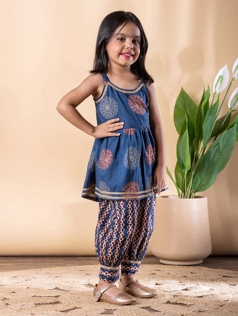 girls printed shoulder strap patiyala suit set - 22074249 -  Standard Image - 1