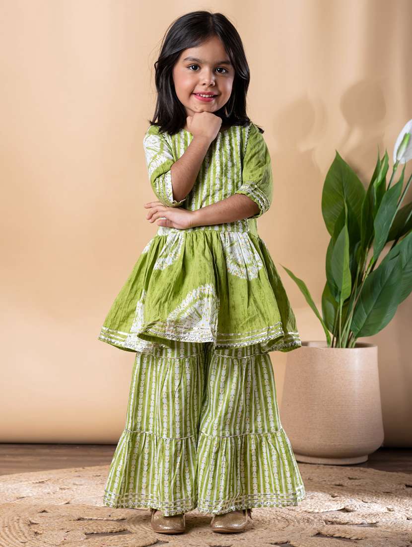 girls printed three quarter sleeve kurta and sharara set  - 22074250 -  Standard Image - 1