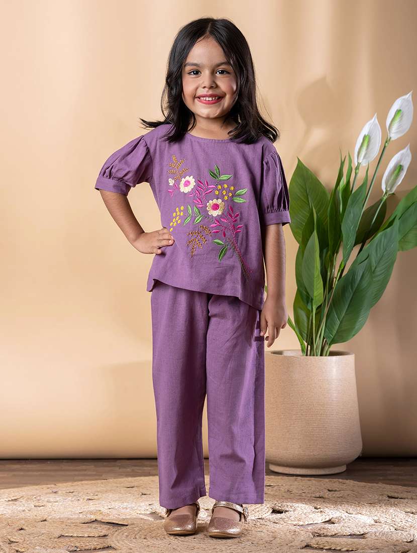 girls embroidered top and palazzo set
