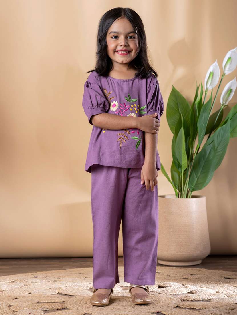 girls embroidered top and palazzo set - 22074262 -  Standard Image - 1