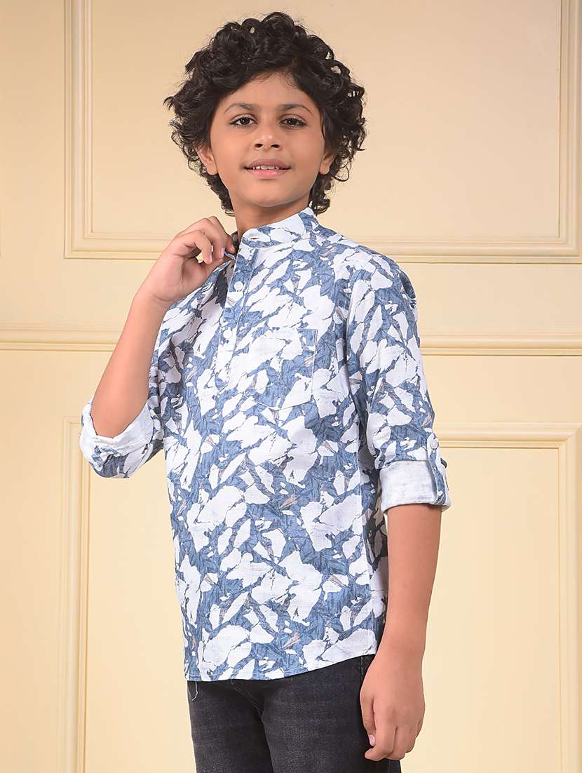 boys printed mandarin neck short kurta - 22074324 - Standard Image - 1