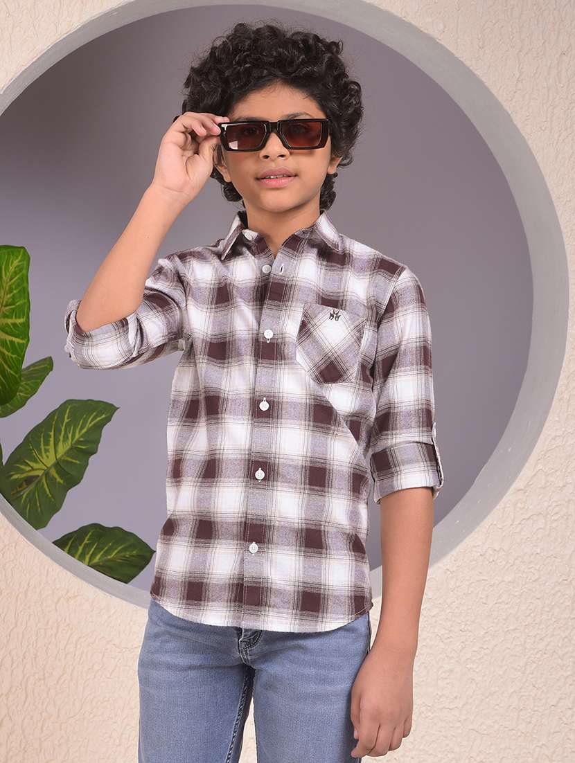 boys checkered long sleeve casual shirt