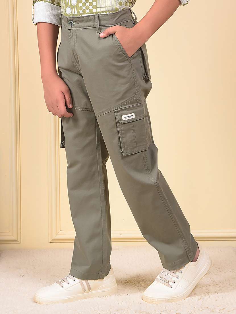 boys solid mid rise cargo  - 22074424 -  Standard Image - 1
